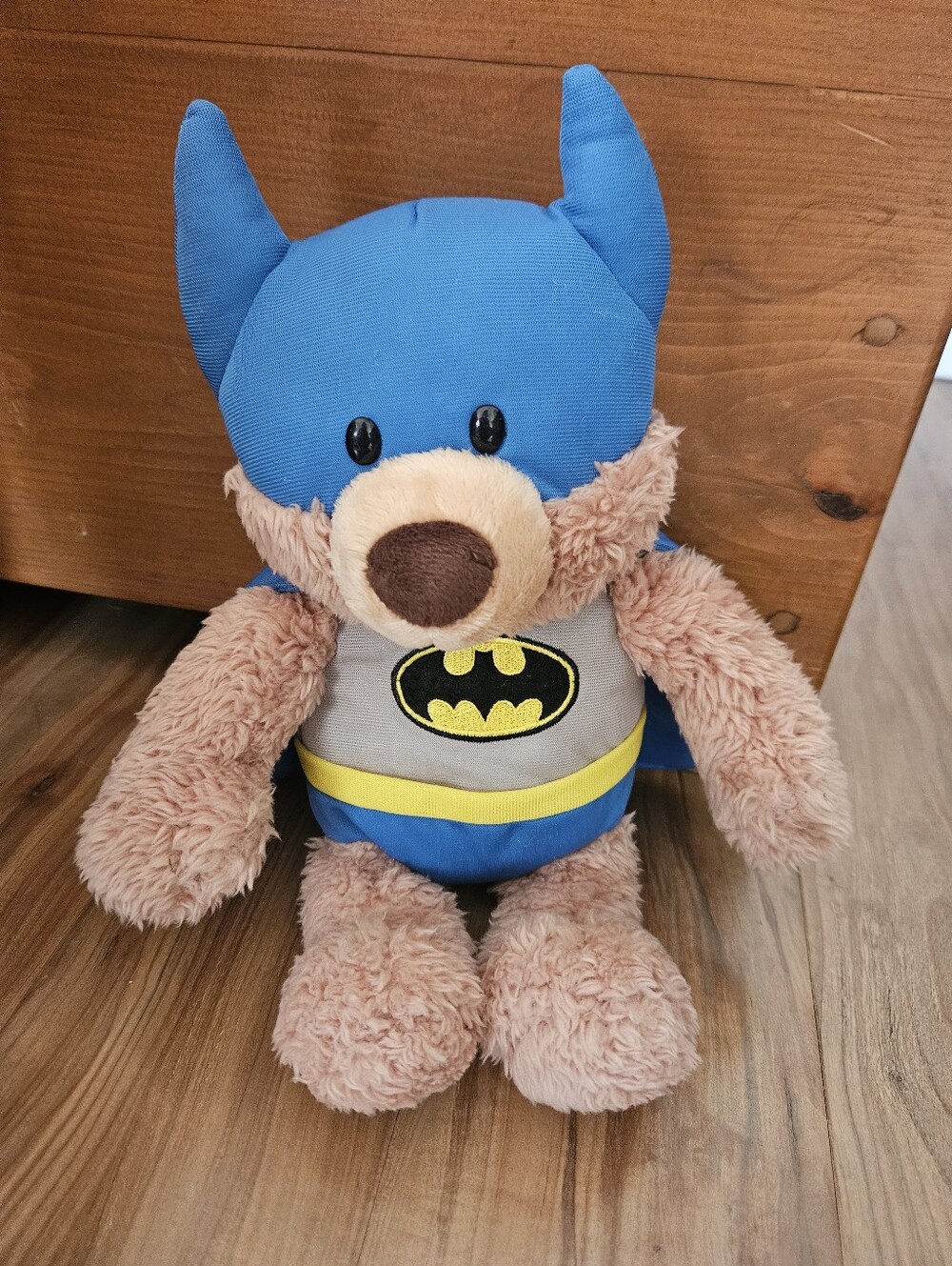 Blue Superhero Batman Plush Bear Toy with Bat Emblem
